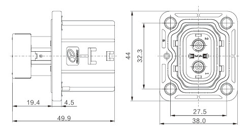 네오파워 2핀 하이브리드 자동차 커넥터 24A 800V (HVIL 및 360° 쉴딩 포함)